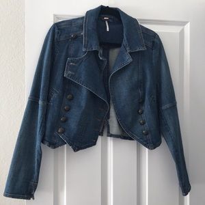 Free People Denim Military Band Jacket